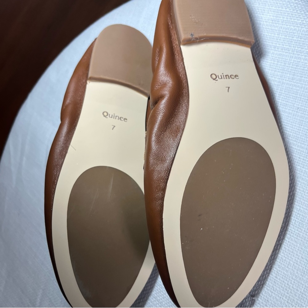 Quince Italian Leather Soft Loafer Ballet Flats Shoes Cognac Brown Prep Womens 7 - Picture 4 of 11